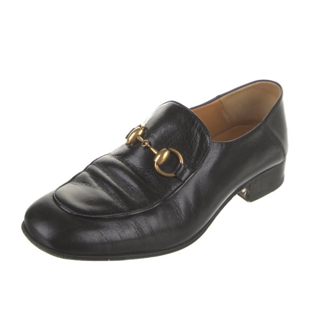 Gucci Quentin Luxurious Black Leather Loafers with Gold Horsebits